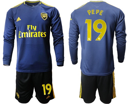 Arsenal #19 Pepe Blue Long Sleeves Soccer Club Jersey