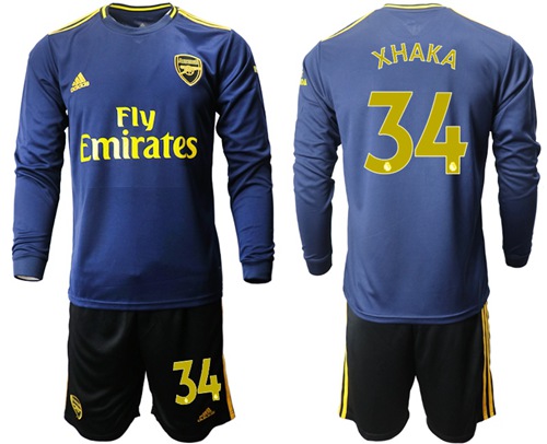 Arsenal #34 Xhaka Blue Long Sleeves Soccer Club Jersey