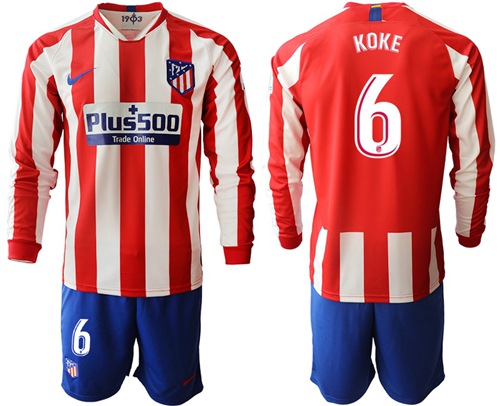Atletico Madrid #6 Koke Home Long Sleeves Soccer Club Jersey