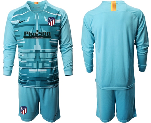 Atletico Madrid Blank Blue Goalkeeper Long Sleeves Soccer Club Jersey