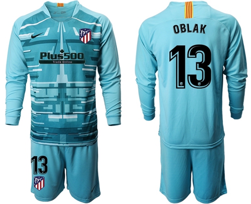Atletico Madrid #13 Oblak Blue Goalkeeper Long Sleeves Soccer Club Jersey