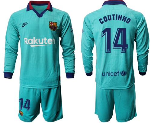 Barcelona #14 Coutinho Third Long Sleeves Soccer Club Jersey