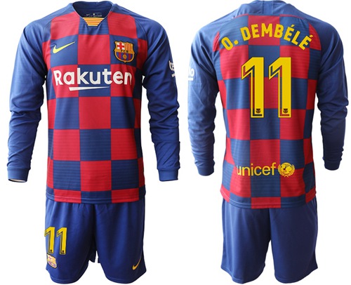 Barcelona #11 O.Dembele Home Long Sleeves Soccer Club Jersey