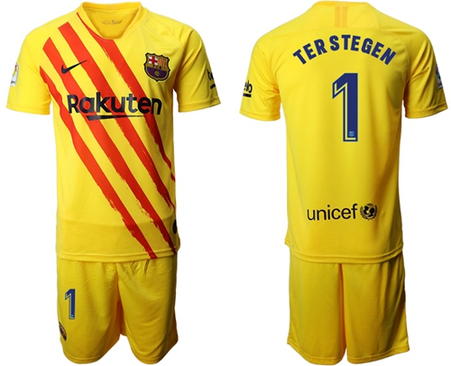 Barcelona #1 Ter Stegen Yellow Soccer Club Jersey
