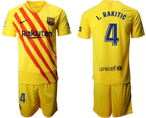Barcelona #4 I.Rakitic Yellow Soccer Club Jersey