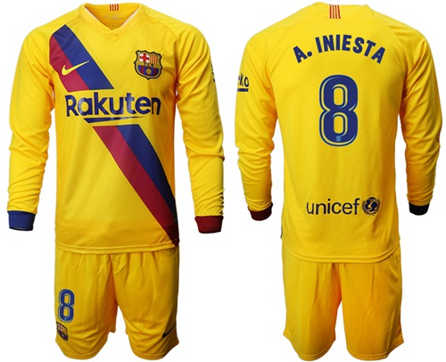 Barcelona #8 A.Iniesta Away Long Sleeves Soccer Club Jersey