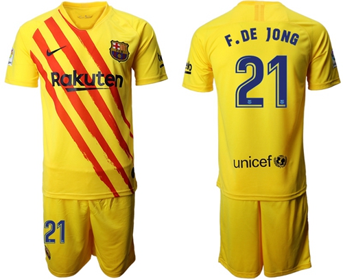 Barcelona #21 F.De Jong Yellow Soccer Club Jersey