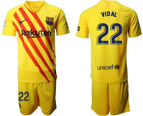 Barcelona #22 Vidal Yellow Soccer Club Jersey
