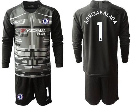 Chelsea #1 Arrizabalaga Black Goalkeeper Long Sleeves Soccer Club Jersey