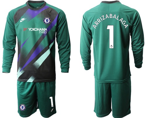 Chelsea #1 Arrizabalaga Green Goalkeeper Long Sleeves Soccer Club Jersey