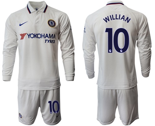 Chelsea #10 Willian Away Long Sleeves Soccer Club Jersey