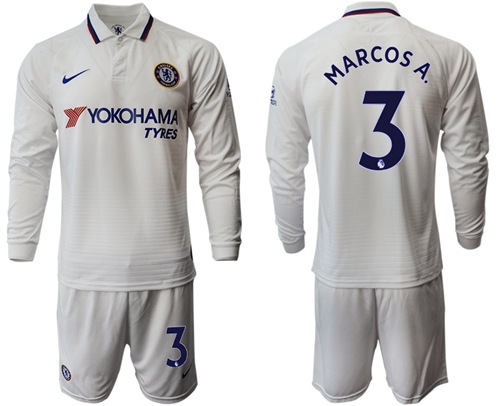Chelsea #3 Marcos A. Away Long Sleeves Soccer Club Jersey