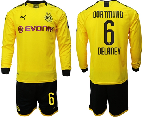 Dortmund #6 Delaney Home Long Sleeves Soccer Club Jersey