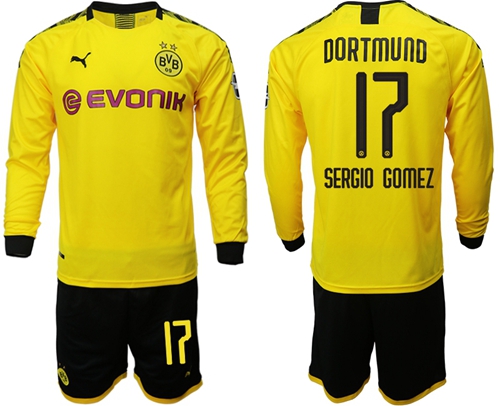 Dortmund #17 Sergio Gomez Home Long Sleeves Soccer Club Jersey