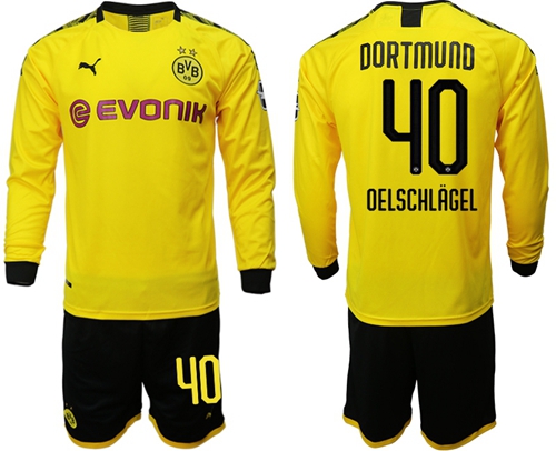 Dortmund #40 Delschlagel Home Long Sleeves Soccer Club Jersey