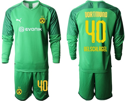 Dortmund #40 Oelschlagel Green Goalkeeper Long Sleeves Soccer Club Jersey