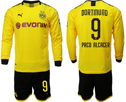 Dortmund #9 Paco Alcacer Home Long Sleeves Soccer Club Jersey