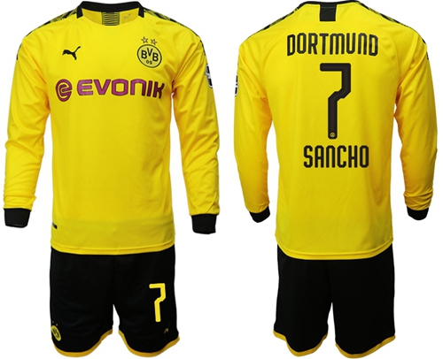 Dortmund #7 Sancho Home Long Sleeves Soccer Club Jersey