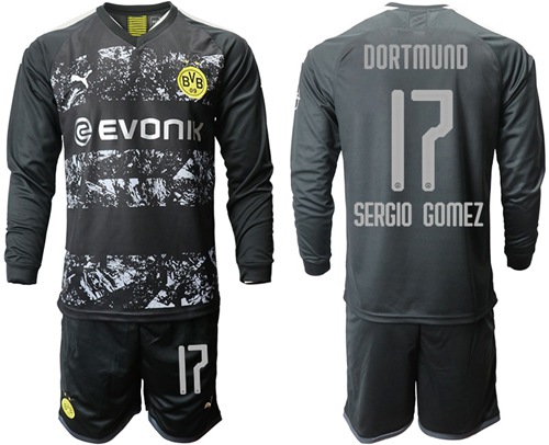 Dortmund #17 Sergio Gomez Away Long Sleeves Soccer Club Jersey