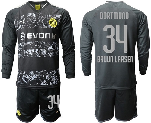 Dortmund #34 Bruun Larsen Away Long Sleeves Soccer Club Jersey