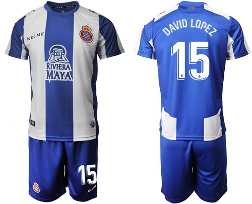 Espanyol #15 David Lopez Home Soccer Club Jersey