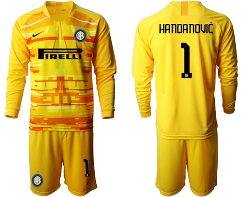 Inter Milan #1 Handanovic Yellow Goalkeeper Long Sleeves Soccer Club Jersey