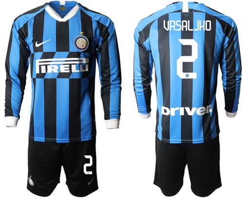 Inter Milan #2 Vrsaljko Home Long Sleeves Soccer Club Jersey