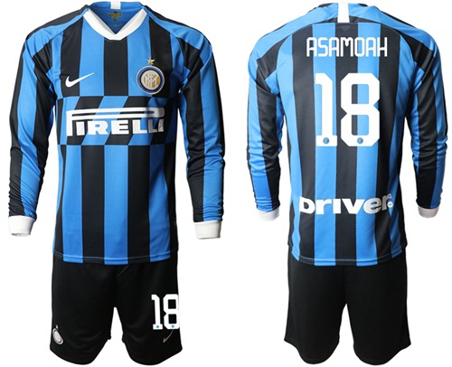 Inter Milan #18 Asamoah Home Long Sleeves Soccer Club Jersey