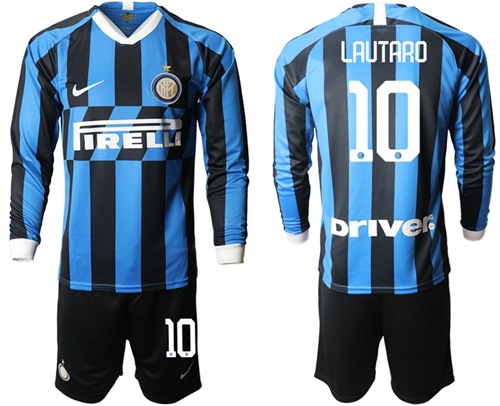 Inter Milan #10 Lautaro Home Long Sleeves Soccer Club Jersey