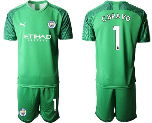 Manchester City #1 C.Bravo Green Goalkeeper Soccer Club Jersey