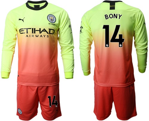 Manchester City #14 Bony Third Long Sleeves Soccer Club Jersey