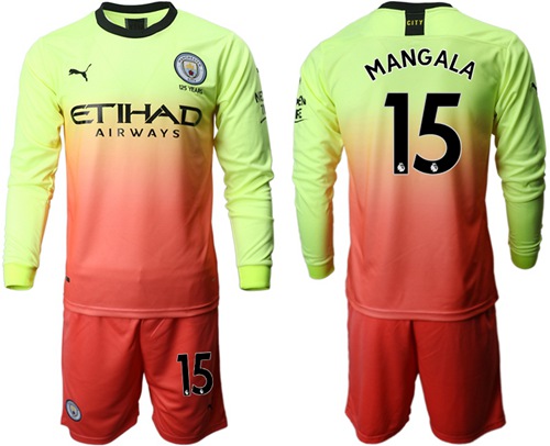 Manchester City #15 Mangala Third Long Sleeves Soccer Club Jersey