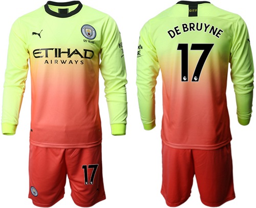 Manchester City #17 De Bruyne Third Long Sleeves Soccer Club Jersey