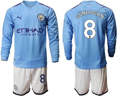 Manchester City #8 Gundogan Home Long Sleeves Soccer Club Jersey