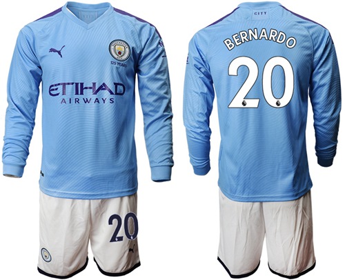 Manchester City #20 Bernardo Home Long Sleeves Soccer Club Jersey