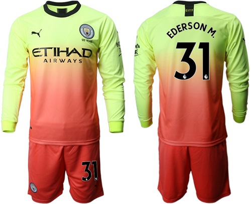 Manchester City #31 Ederson M. Third Long Sleeves Soccer Club Jersey