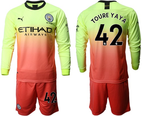Manchester City #42 Toure Yaya Third Long Sleeves Soccer Club Jersey