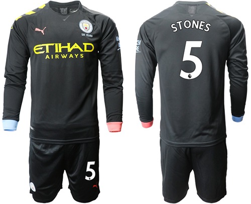 Manchester City #5 Stones Away Long Sleeves Soccer Club Jersey