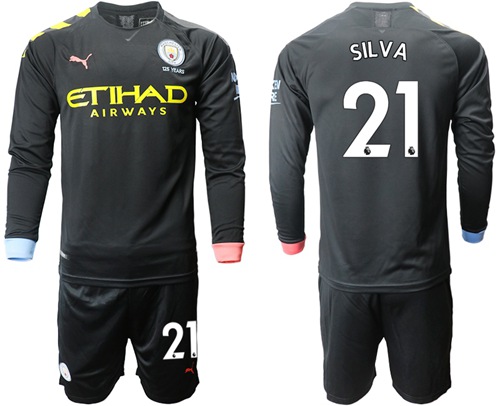 Manchester City #21 Silva Away Long Sleeves Soccer Club Jersey