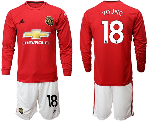 Manchester United #18 Young Red Home Long Sleeves Soccer Club Jersey