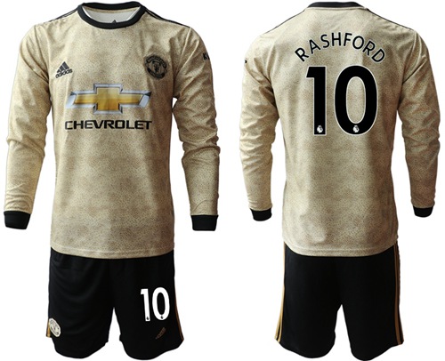 Manchester United #10 Rashford Away Long Sleeves Soccer Club Jersey