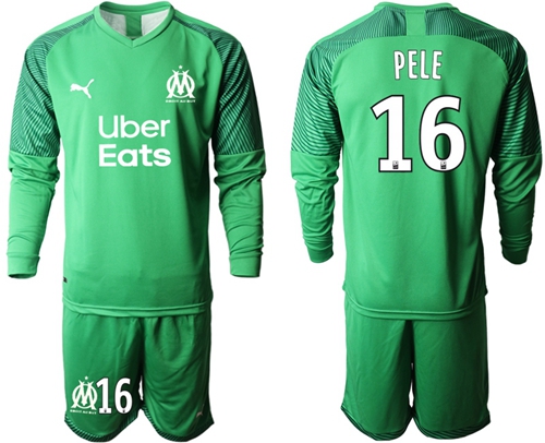 Marseille #16 Pele Green Goalkeeper Long Sleeves Soccer Club Jersey