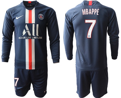 Paris Saint-Germain #7 Mbappe Home Long Sleeves Soccer Club Jersey