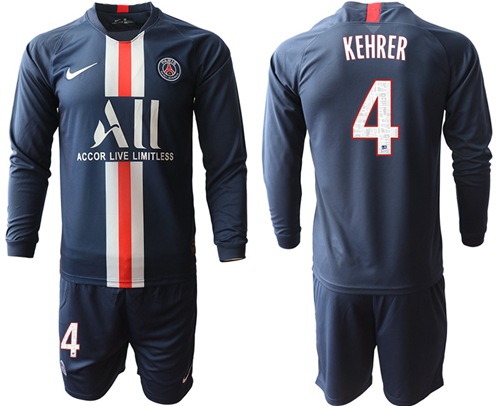 Paris Saint-Germain #4 Kehrer Home Long Sleeves Soccer Club Jersey
