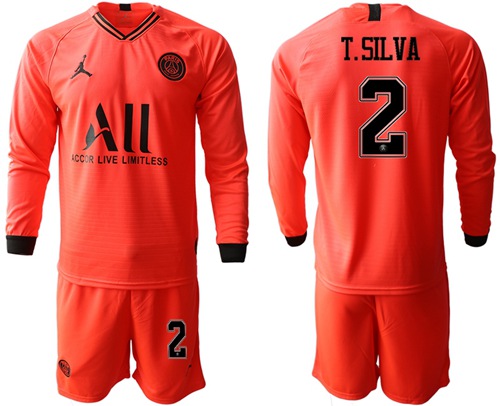 Paris Saint-Germain #2 T.Silva Red Jordan Long Sleeves Soccer Club Jersey