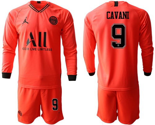 Paris Saint-Germain #9 Cavani Red Jordan Long Sleeves Soccer Club Jersey