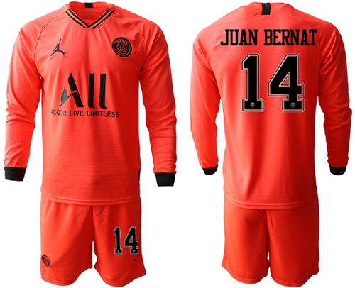 Paris Saint-Germain #14 Juan Bernat Red Jordan Long Sleeves Soccer Club Jersey