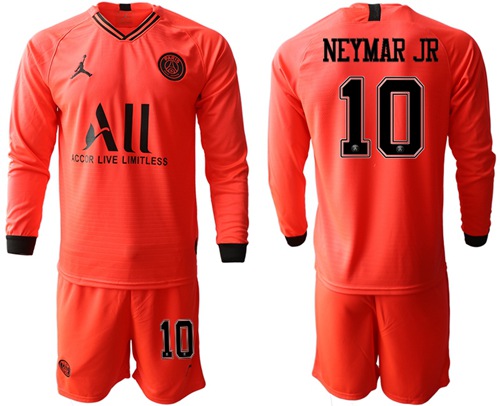 Paris Saint-Germain #10 Neymar Jr Red Jordan Long Sleeves Soccer Club Jersey