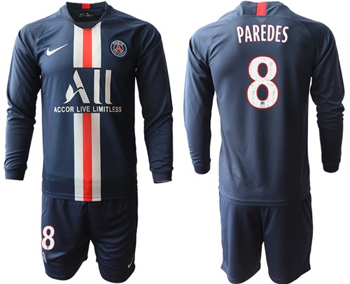 Paris Saint-Germain #8 Paredes Home Long Sleeves Soccer Club Jersey