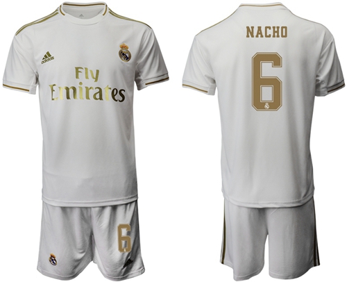 Real Madrid #6 Nacho White Home Soccer Club Jersey